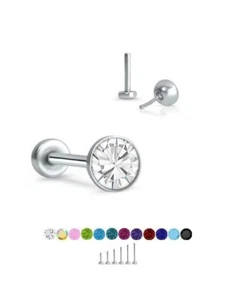 Threadless Labret Push Pin Nose Ring Steel Monroe Stud 3mm CZ 16G 18G 20G - Picture 1 of 14