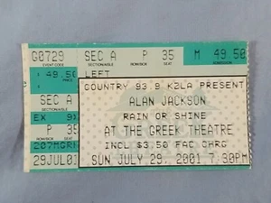 7-29-01 2001 ALAN JACKSON Vtg Concert Ticket Stub Greek Theatre Los Angeles - Picture 1 of 2