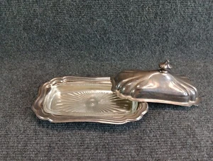 GORHAM versilberte 3-teilige Butterdose - inklusive Deckel und Glasschale - Bild 1 von 14