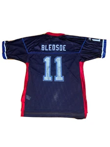 Vintage Reebok New England Patriots Drew Bledsoe Blue Football Jersey Mens L - Picture 1 of 7