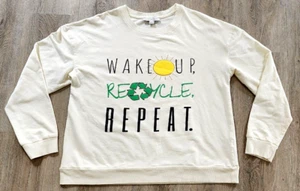 Save The Earth Planet Sweatshirt LARGE "Wake Up, RECYCLE, Repeat" Conservation - Picture 1 of 10