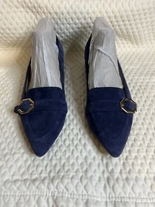 COLE HAAN Pumps Shoes Block Heel Pointed Toe WOMENS NAVY SUEDE SIZE 8 Career - Picture 1 of 11