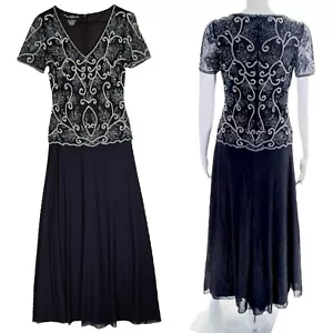 Pisarro Nights Beaded Overlay Evening Maxi Dress Gown Size 2 Blue Elegant Classy - Picture 1 of 14