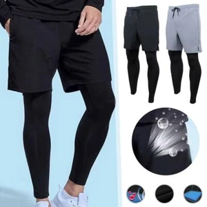 Men's Running Pants Compression Sport Tights 2 In 1 Quick Dry Fitness Gym Lot S2 - Picture 1 of 35