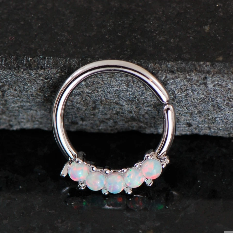  Juego de 5 anillos de aro de tabique/cartílago flexibles de ópalo blanco 16 g 3/8"  Foto 1 de 1