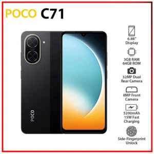 (New) Xiaomi POCO C71 3GB+64GB BLACK Dual SIM Unlocked Android Cell Phone - Picture 1 of 5
