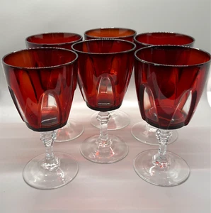 6 Vintage Cristal D’Arques Durand Ruby Red Gothic Wine Goblet Glasses - Picture 1 of 6