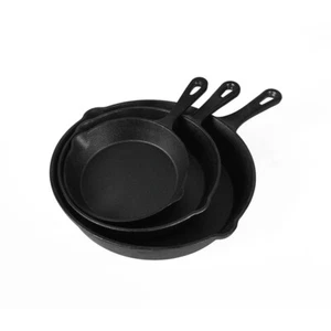 Toque Non Stick Frying Pan Set 3Pcs Cast Iron Steak Skillet BBQ Cookware Frypan - Picture 1 of 11