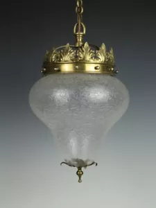 Antique Crown Pendant with Crackled Glass Teardrop Globe - Picture 1 of 13