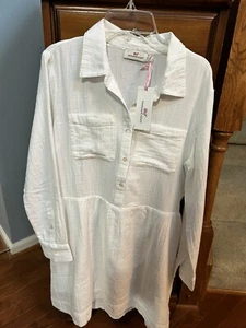 New womens white sz 4 vineyard vines gauzy drop waist shirt dress long sleeve - Picture 1 of 7