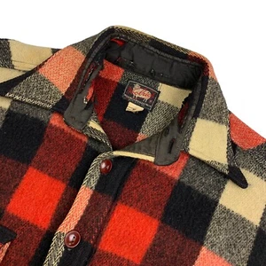 VTG 1940's Woolrich Women's Mackinaw Flannel Wool Work Shirt Red/Black • Size 16 - Picture 1 of 9