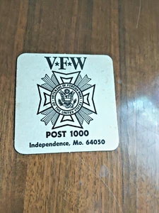 ADVERTISING COASTER VFW POST 1000 INDEPENDENCE, MO 3-1/2" - Picture 1 of 3