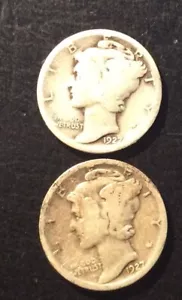 Mercury Dimes: 1927 Filadelfia y San Francisco --2 monedas-- (10B-85) - Imagen 1 de 4