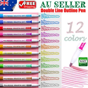 12 Colour Double Line Outline Pen Marker Pen Set SuperSquiggles Markers Kit AU - Picture 1 of 12