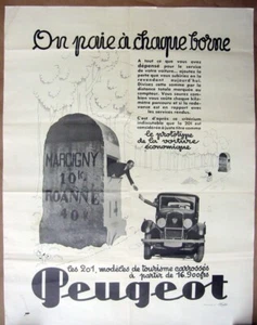 Poster Peugeot 1930's model 201 “on paie a chaque borne” - Picture 1 of 1