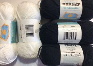 Bernat Handicrafter Cotton Yarn French Black White Lot of 5