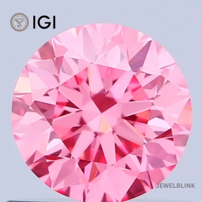 IGI Certified 0.64 Carat VS1 Fancy Vivid Pink Round Cut CVD Lab Grown Diamond - Image 1 of 4
