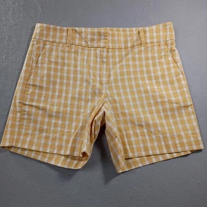 Ann Taylor LOFT Mid Rise Flat Front Yellow White Plaid Chino Shorts Womens Sz 6 - Picture 1 of 6