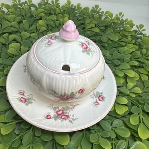Shelley ROSE SPRAY Dainty Sugar Covered Bowl with Underplate/Saucer ENGLAND - Picture 1 of 9
