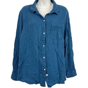 Top camicia donna Rails 100% cotone biologico blu garza con bottoni manica lunga XXL - Foto 1 di 17