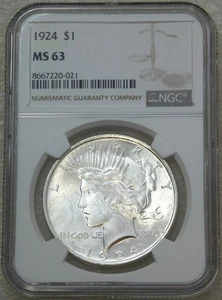 1924 Peace Silber Dollar NGC MS63 Frosty White gerade bewertet neuer Halter #Q226C - Bild 1 von 2
