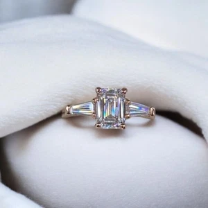 Wedding Ring 1.60 Ct IGI GIA Lab Grown Emerald Cut Diamond Solid 18K Rose Gold - Picture 1 of 10