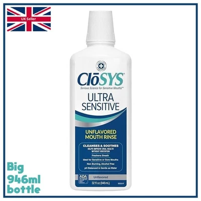 CloSYS Ultra Sensitive Unflavoured Mouthwash Bottle Alcohol Free 32 oz / 946ml