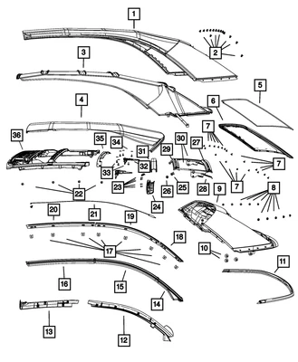 Riel lateral superior plegable genuino Mopar tira climática trasera izquierda 68026905AA Foto 1 de 4