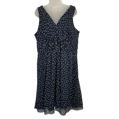George Me by Mark Eisen Navy Dress White Polka Dots Side Zip Lined Size 18 - Image 1 of 4