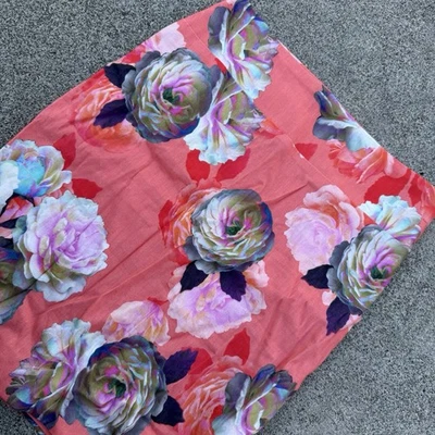 Nicole Miller Skirt Womens 4 Coral Linen Blend Career Floral Above Knee Pencil - Image 1 of 4