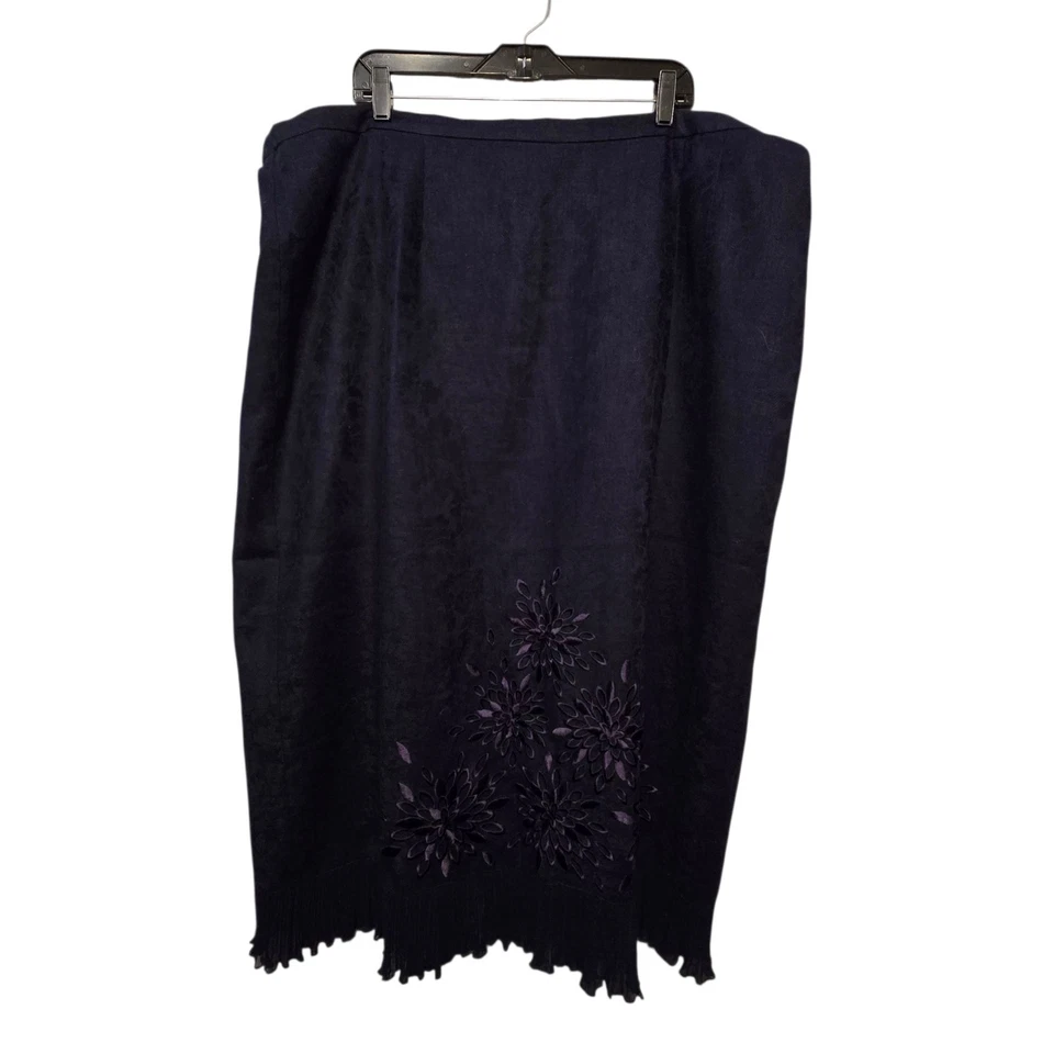 Falda Vintage Plaza South Lino Bld Mujer 24W Azul Floral Bordado Volantes Dobladillo Foto 1 de 4