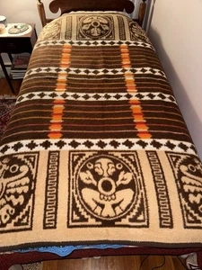 BIEDERLACK Fleece Throw Blanket Southwest Aztec Design Stripes Orange Browns VTG - Picture 1 of 11