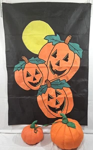 27" x 40" Large Halloween Decor Yard Flag and Pair of Stuffed Fabric Pumpkins - Picture 1 of 10