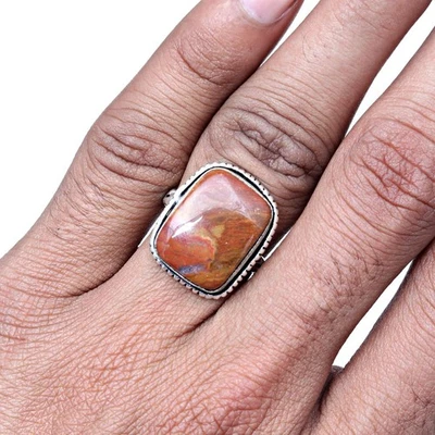 Joia de prata feita à mão com pedra preciosa de jaspe larvikita "7,5" - Imagem 1 de 4