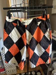 Loud Mouth orange/schwarz/elfenbein Argyle Druck Golf flache Vorderseite Shorts 31 gebraucht - Bild 1 von 17