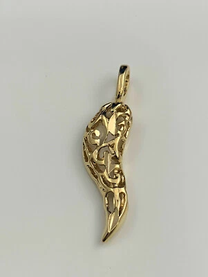 Pingente de chifre italiano folheado a ouro 24k filigrana amuleto boa sorte   - Imagem 1 de 2