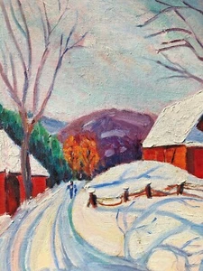 Pintura al óleo original Winter Vermont Farm firmada Rockport Massachusetts artista - Imagen 1 de 9
