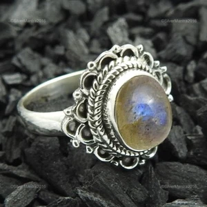 Labradorite Stone Statement Cocktail Birthday Ring Jewellery 925 Sterling Silver - Picture 1 of 9