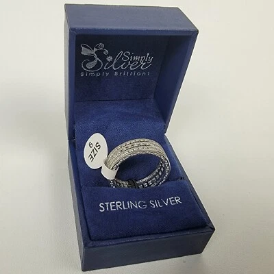 Anel Simply prata esterlina 925 zircônia dupla fileira casamento noivado eternidade - Imagem 1 de 4