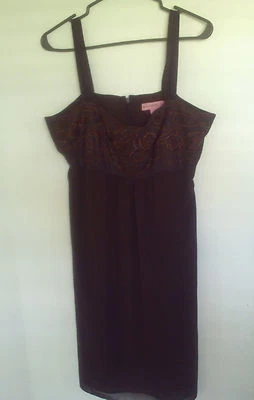 BANDOLINO MARRÓN CUENTAS BORDADO FORRADO VESTIDO TIRANTES MANGAS - TALLA 10-  Foto 1 de 3