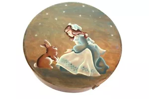 Caja de almacenamiento de queso niña conejo caprichosa pintada a mano cubierta vintage 4x10" - Imagen 1 de 10