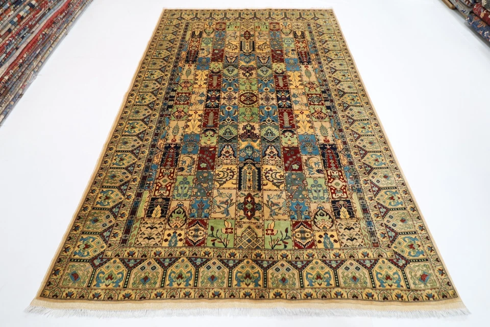 7x10 ft Beige four-season patchwork Area rug Afghan Hand Knotted Tribal oriental - Image 1 of 4