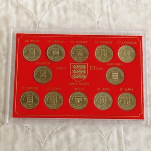JERSEY 1983 - 1989 PARISH SERIES 12 X £1 SET - cased - Picture 1 of 3