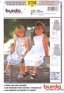 Burda 2758-Toddler/Childs' Semi-Fitted Dress w/Skirt & Overlay-W/WO Sleeves  2-7 - Picture 1 of 7