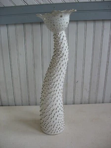 Super cool 18 1/2" white glazed pokey pottery vase Handmade age & maker unknown - Picture 1 of 8