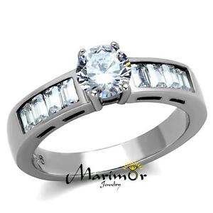 1.64 Ct Round Cut & Baguettes Cz Stainless Steel Engagement Ring Women's Sz 5-10