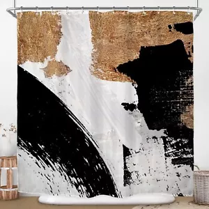Abstract Black White Gold Shower Curtain for Bathroom Decor 72Wx72H Modern Mi... - Picture 1 of 8