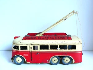 JOUSTRA RARE TROLLEY-BUS "MAIRIE-PLACE DU MARCHÉ" TÔLE 1954 ÉTAT DE JEU Lg 31cm - Imagen 1 de 10