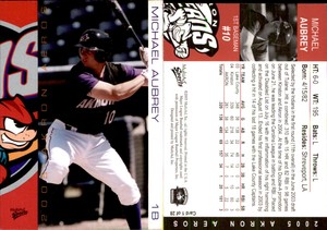 Michael Aubrey 2005 MultiAd Akron Aeros #1 Card *AutographDen*