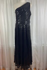 Kate Kasin Sequin Dress Womens Sz 16 Black Maxi One Shoulder Cocktail Bridesmaid